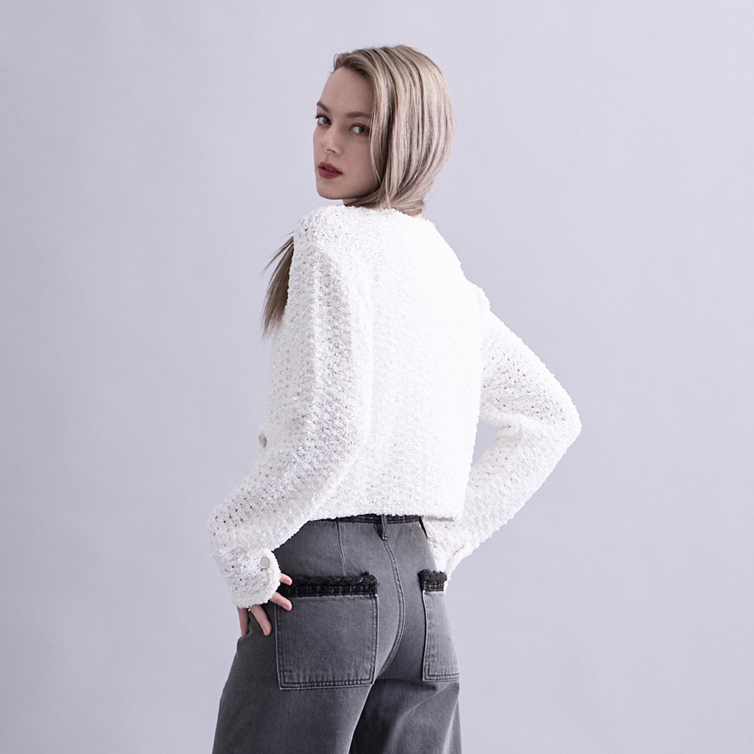 LOW GAUGE YARN TWEED KNIT CARDIGAN