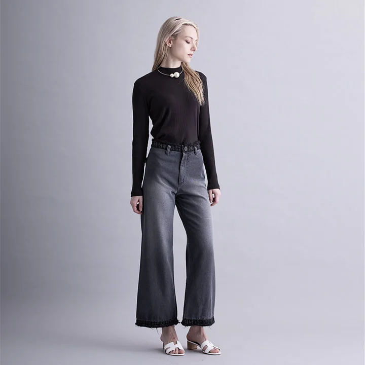 TWEED x TRIM DENIM PANTS