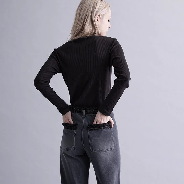 TWEED x TRIM DENIM PANTS