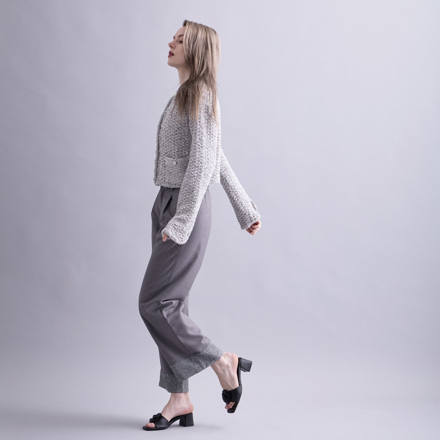 LOW GAUGE YARN TWEED KNIT CARDIGAN