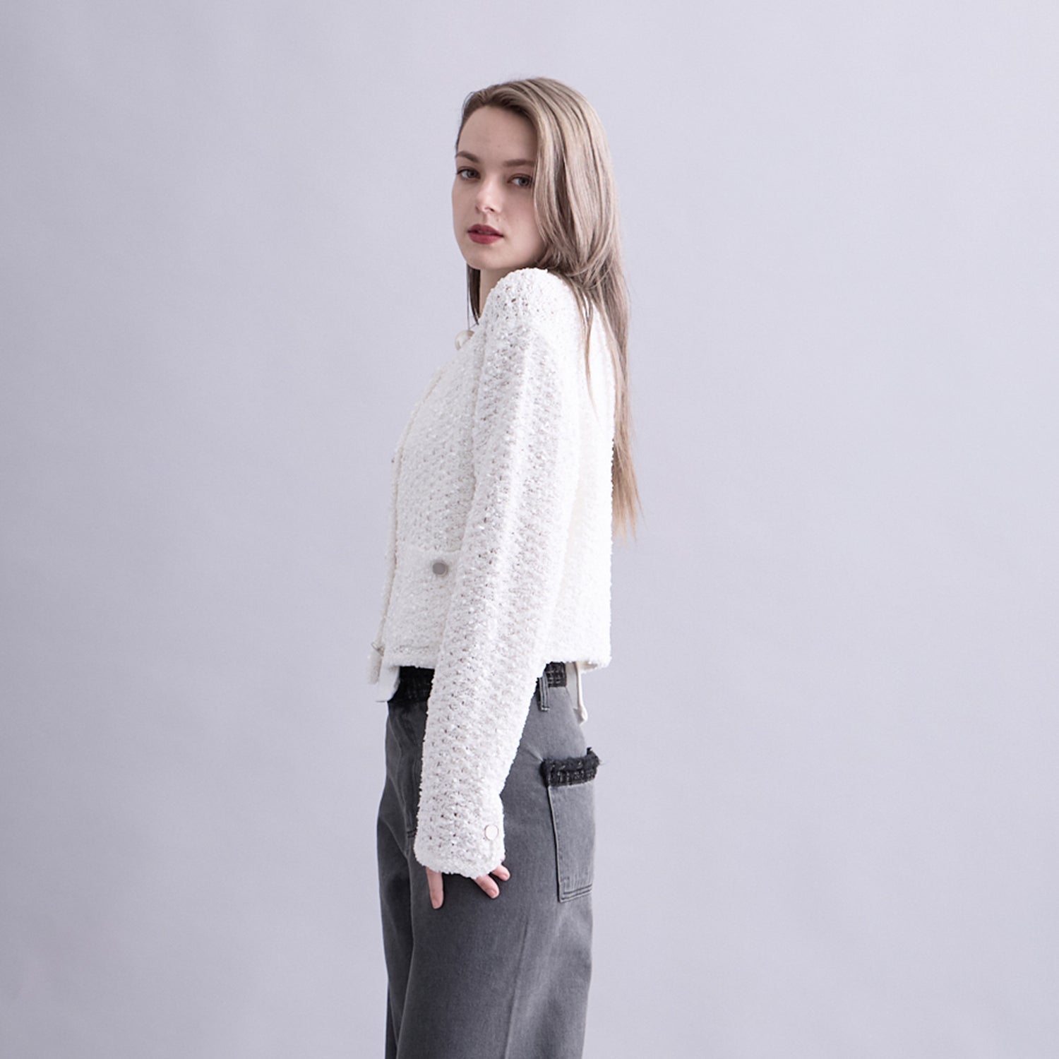 LOW GAUGE YARN TWEED KNIT CARDIGAN