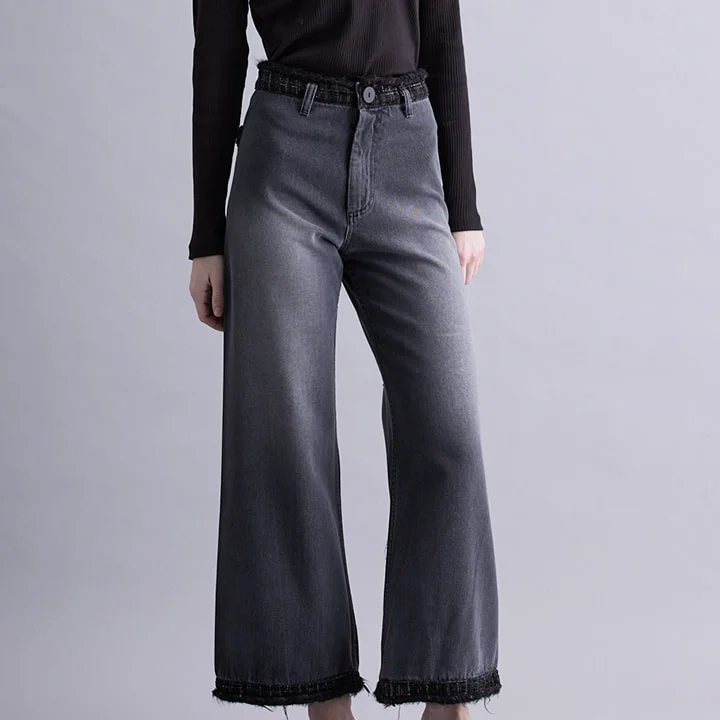 TWEED x TRIM DENIM PANTS
