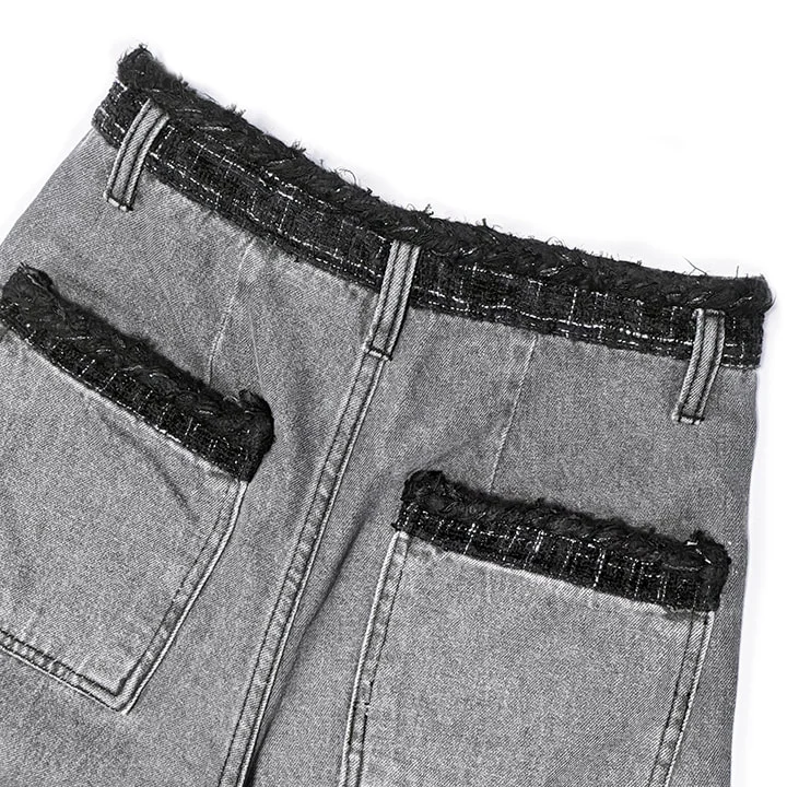 TWEED x TRIM DENIM PANTS